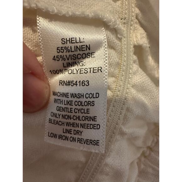 Marc New York White Linen Blend Cropped Ruched Top Balloon Sleeve Blouse Size L - Picture 7 of 7